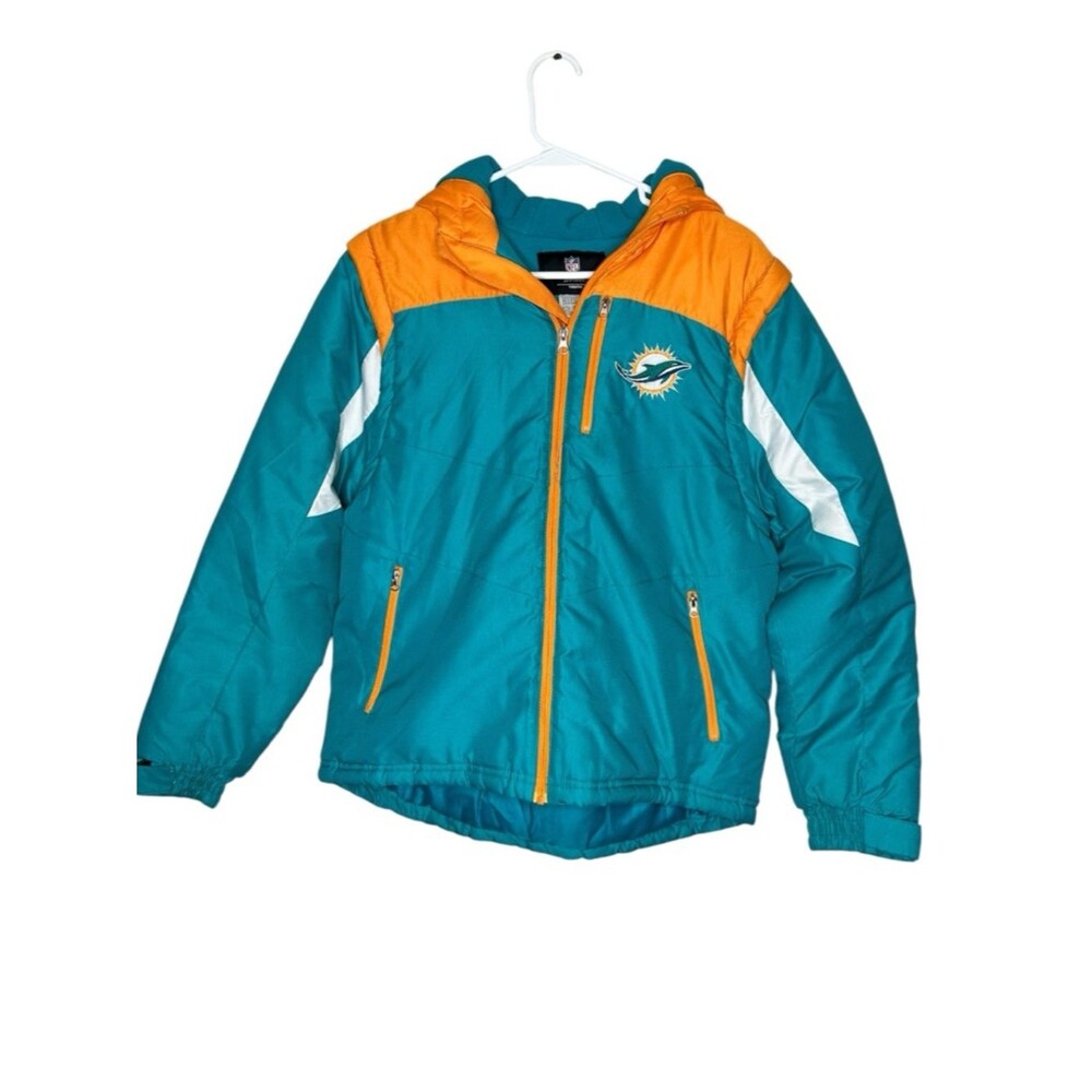 Miami Dolphins NFL teal blue puffer jacket Coat with removable sleeves